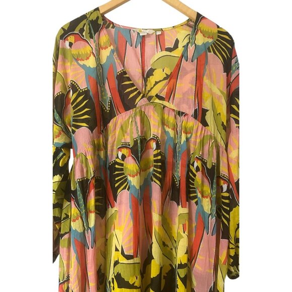 Rare Boden Empire Maxi Kaftan Layering Dress 8P Paradise Parrot Semi-Sheer Boho - Picture 9 of 16